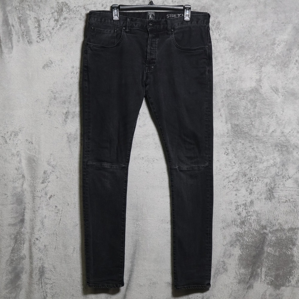Prps Windsor Jeans Mens 35x33 Black Stretch Skinny Fit Button Fly Faded Denim